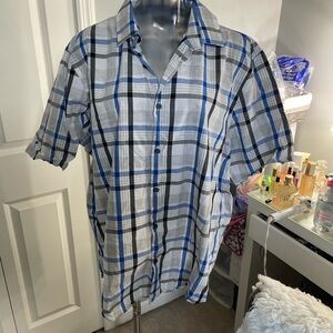 Alfani Blue and Black Checkered Men's Shirt